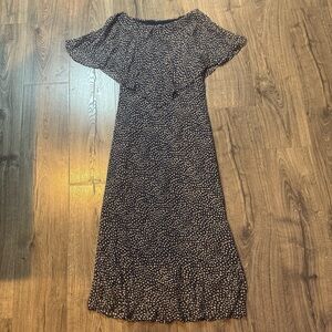 Adriana Papell petites Elegant Blue White Polka Dot silk Maxi Dress size 12P